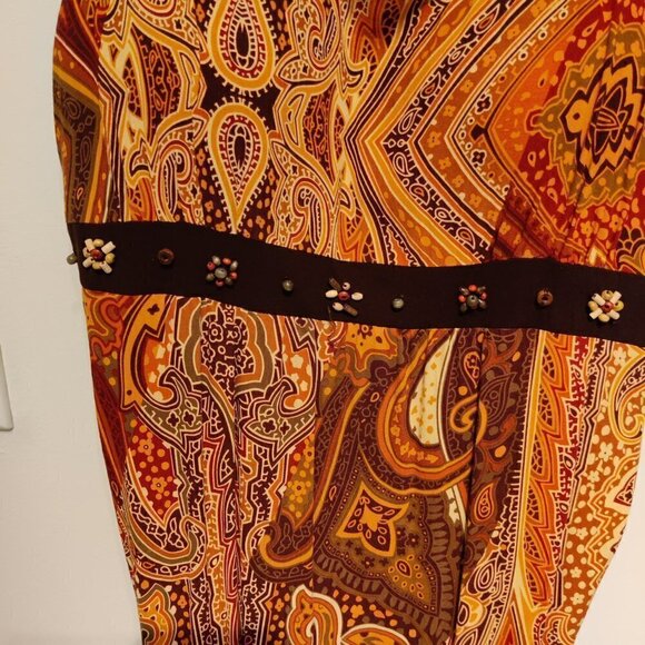 R & K Maxi dress, colorful beadwork in front, built in bra.Empire Waist, Tieback - Picture 3 of 4